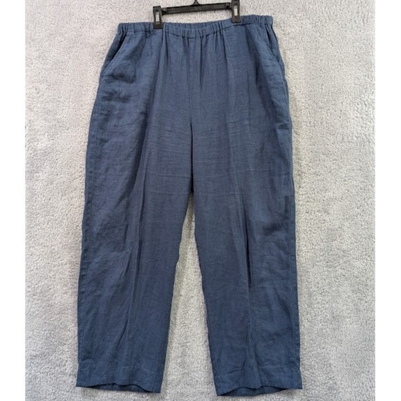 Valerie Stevens Pants - Valerie Stevens Linen Pants Women's 1X Blue Elastic Waist Lightweight Casual
